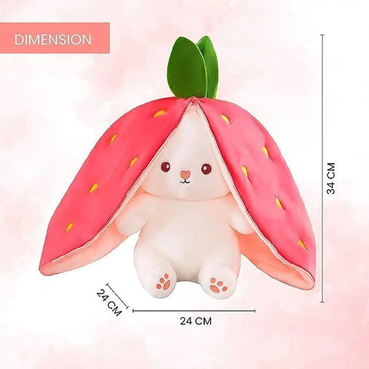 Strawberry Bunny Plush Soft Toy – Cute Rabbit Stuffed Animal with Strawberry Hood