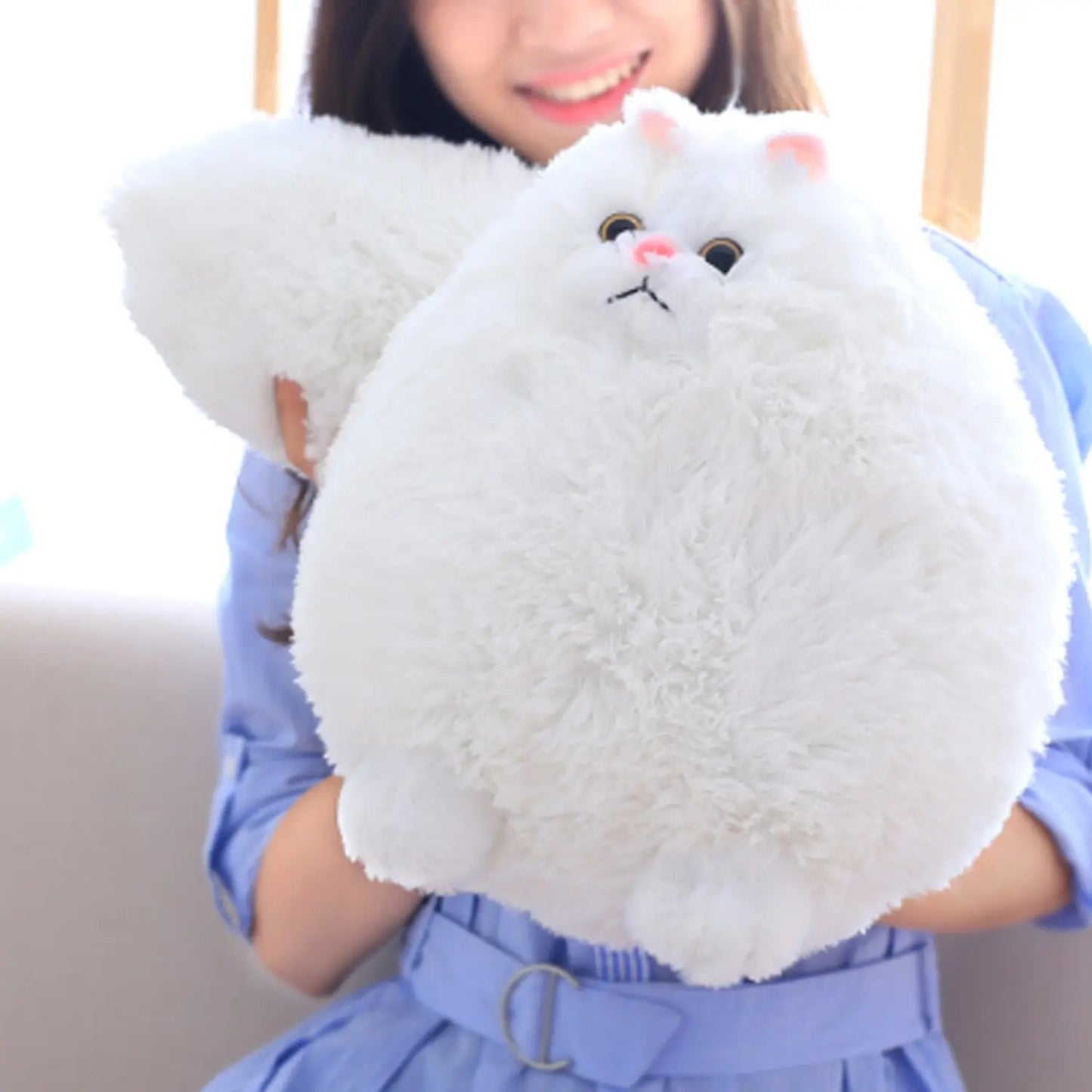Ultra-Fluffy White Plush Cat Toy – Soft Chubby Stuffed Kitten Pillow for Kids & Home Décor