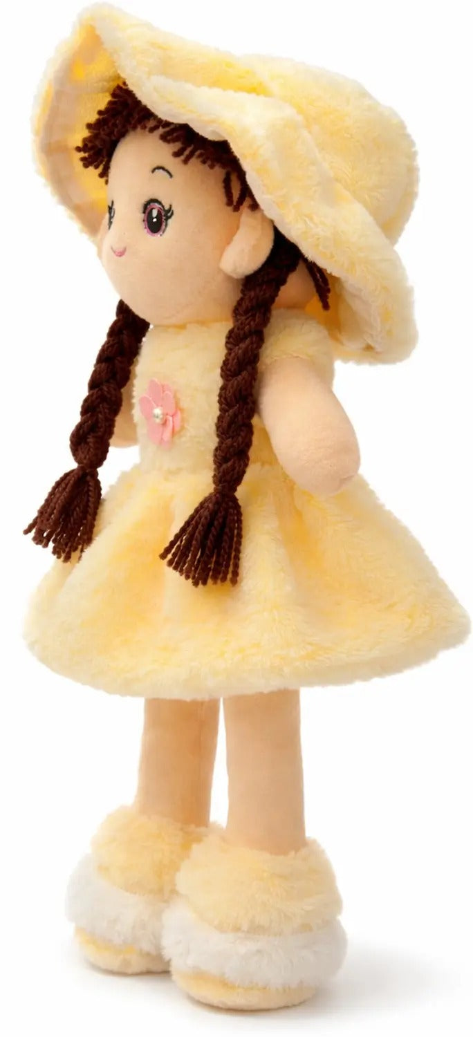 🧸 Soft Plush Girl Doll with Hat – Yellow Dress (Cute & Cuddly)