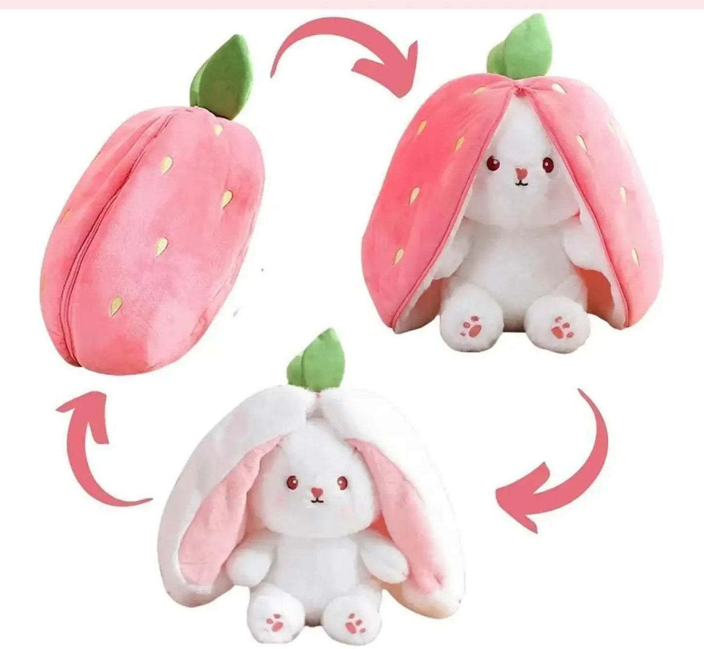 Strawberry Bunny Plush Soft Toy – Cute Rabbit Stuffed Animal with Strawberry Hood