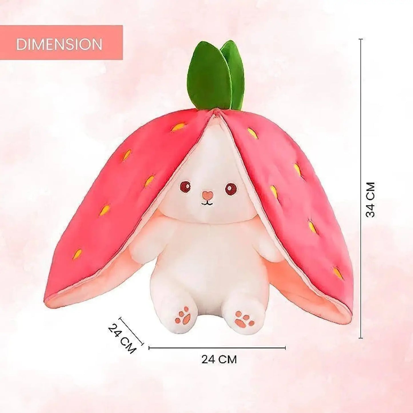 Strawberry Bunny Plush Soft Toy – Cute Rabbit Stuffed Animal with Strawberry Hood